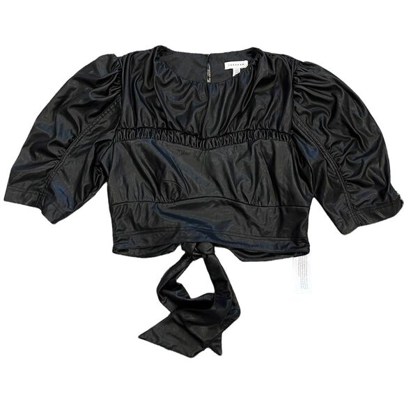 Topshop Tops - Topshop Faux Leather Cropped Wrap Blouse 10